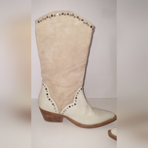 Free People Tan Western Studded Country Cowboy Boots Chappelle Roan Style 6.5 - Picture 13 of 16